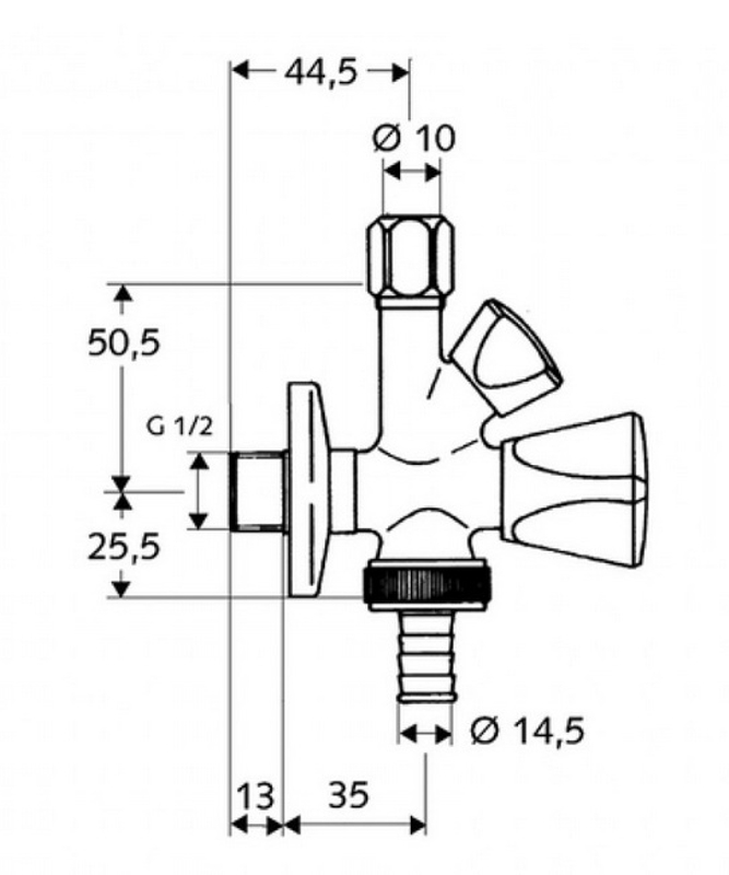 Kombinovaný rohový ventil Schell Sanland, 1/2˝ x 3/8˝ x 3/4˝, chrom
