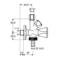 Kombinovaný rohový ventil Schell Sanland, 1/2˝ x 3/8˝ x 3/4˝, chrom