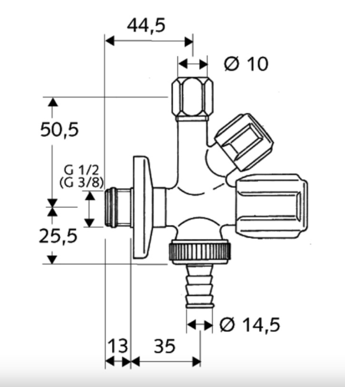 Kombinovaný rohový ventil se zpětnou klapkou Schell Comfort, 1/2˝ x 3/8˝ x 3/4˝, chrom