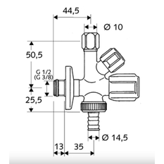 Kombinovaný rohový ventil se zpětnou klapkou Schell Comfort, 1/2˝ x 3/8˝ x 3/4˝, chrom