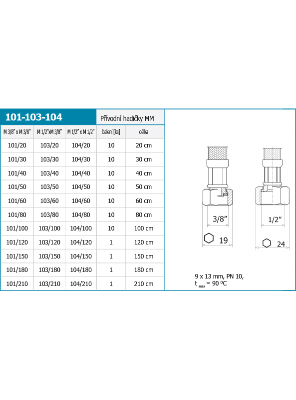 Nerezová hadička M3/8˝ x M3/8˝ -20cm