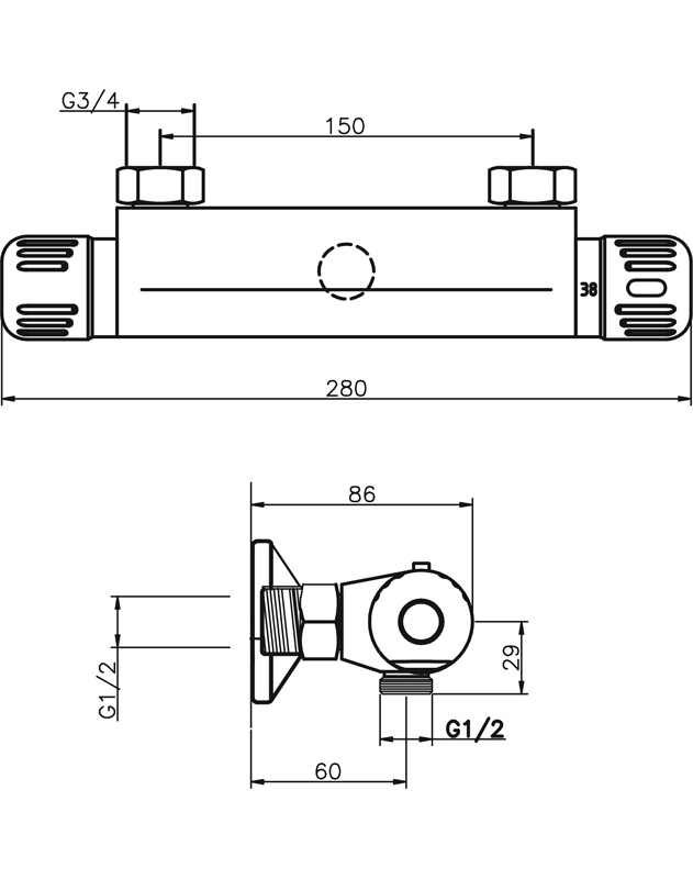 Sprchová termostatická baterie 150 mm Aquamat chrom