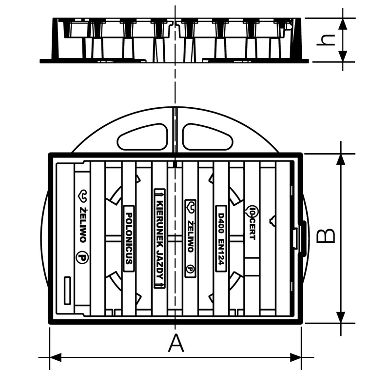 Mříž dešťová litinová Wavin Tegra 600, 420 x 620, zatížení D400 - 40 t