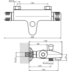 Vanová baterie termostatická bez příslušenství 150 mm