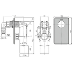 Sifon pračkový Alcadrain (Alcaplast) podomítkový, nerez DN40 a DN50 APS3