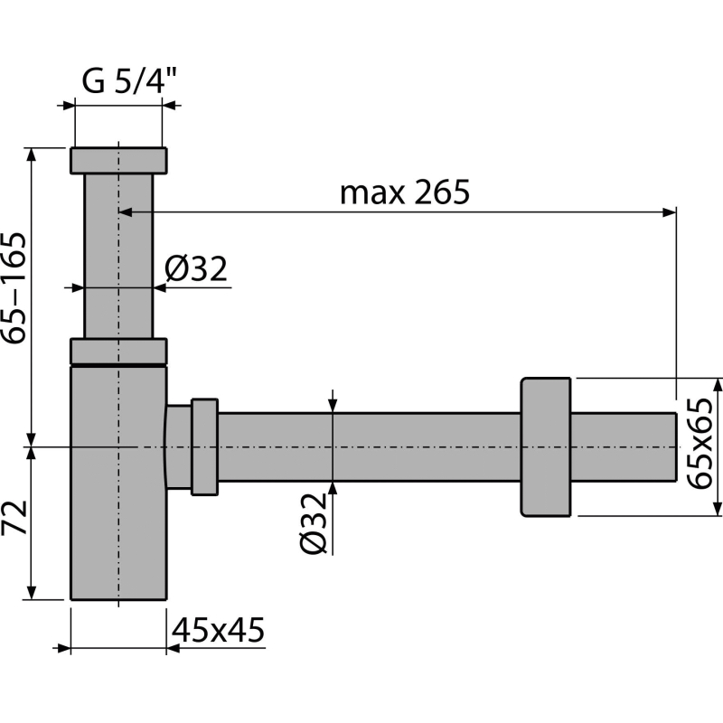 Sifon umyvadlový Alcadrain (Alcaplast) DN32 DESIGN celokovový, hranatý A401