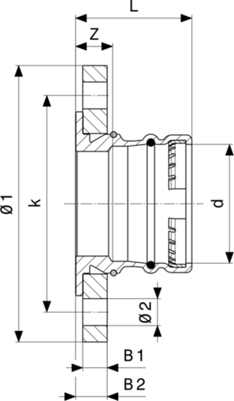 Přírubový přechod Viega Sanpress s SC-Contur 2259.5xL 76,1 (DN65)