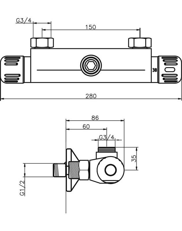 Sprchová termostat baterie horní vývod 150 mm Aquamat chrom