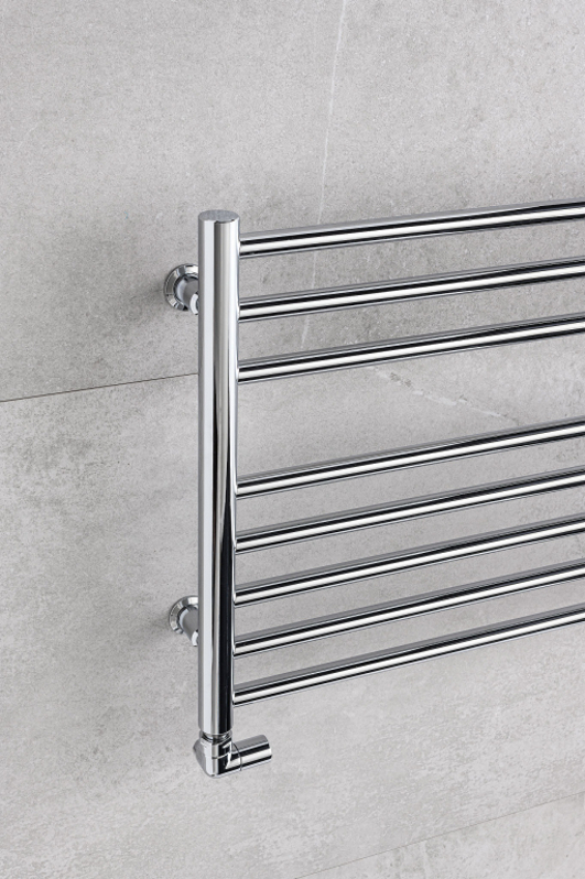 Těleso koupelnové PMH Sorano 905 x 480 mm, horizontální, 211 W, klasické připojení, Kartáčovaná nerez