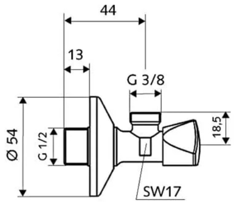 Rohový ventil Schell Sanland, bez matky, 1/2˝ x 3/8˝, chrom