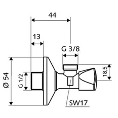 Rohový ventil Schell Sanland, bez matky, 1/2˝ x 3/8˝, chrom