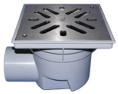 Velkokapacitní vpust HL Hutterer & Lechner, DN110 s ležatým odtokem, ZU standardní - vodní, koš na nečistoty, plast 240x240mm/nerez 226x226mm, L15