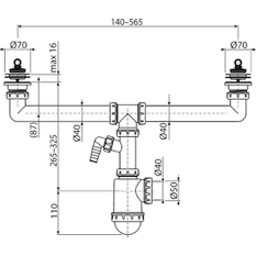 Sifon pro dvoudřez Alcadrain (Alcaplast) s nerezovými mřížkami DN70 a přípojkou A449P-DN50/40