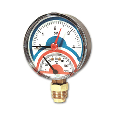 Termomanometr - radiální - 0 °C až +120 °C, včetně zpětné klapky 1/4˝Fx1/2˝M, D80, 0-4bar IVAR.TM 120 R