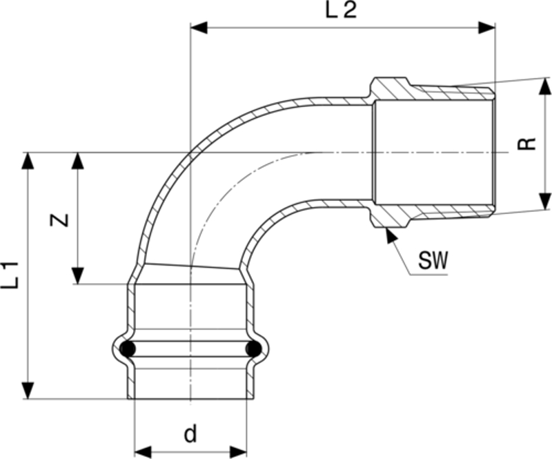 Přechodový oblouk 90° Viega Sanpress Inox G s SC-Contur 0214 28 x 1˝