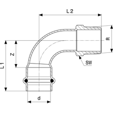 Přechodový oblouk 90° Viega Sanpress Inox G s SC-Contur 0214 28 x 1˝