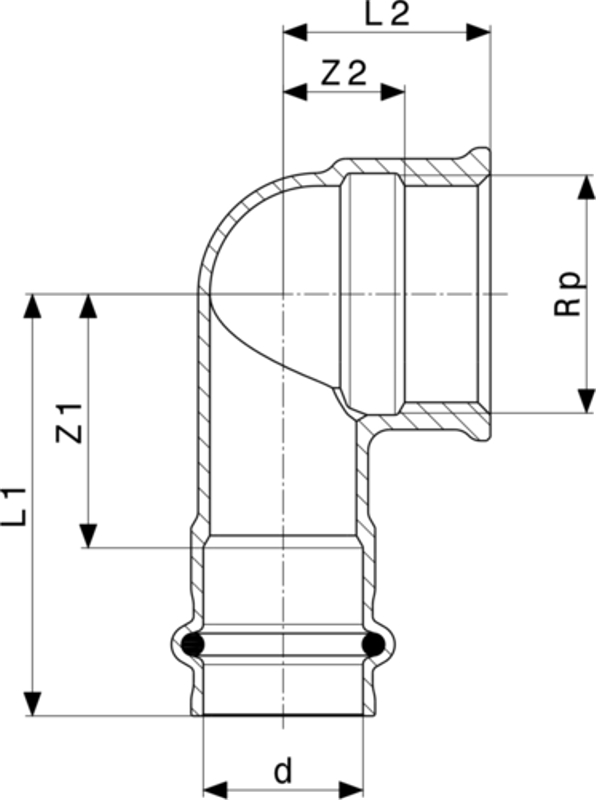 Přechodové koleno 90° Viega Profipress s SC-Contur 2214.2 28 x 3/4˝