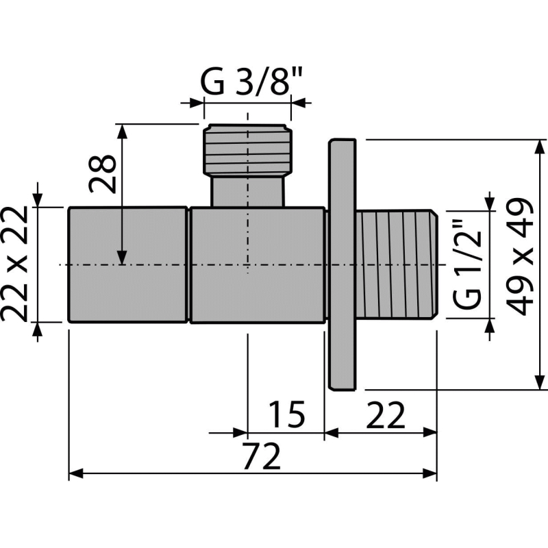 Ventil rohový Alcadrain (Alcaplast) 1/2˝ x 3/8˝, hranatý ARV002