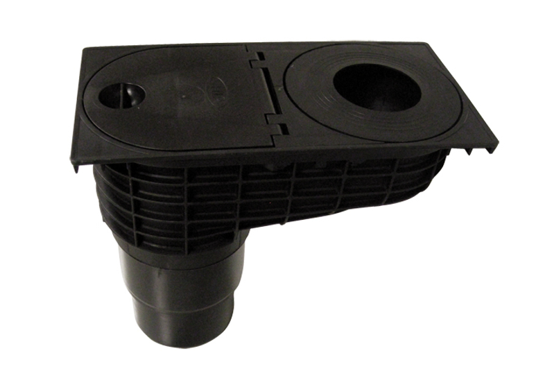 Lapač střešních splavenin HL Hutterer & Lechner, DN125/110, s košem pro zachytávání nečistot, se suchou nezámrznou zápachovou klapkou, s čistícím víčkem a těsnicími kroužky pr. 75/90/100/110/120mm