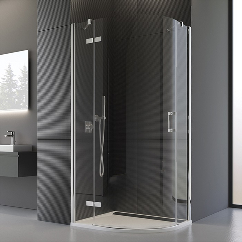 Čtvrtkruh Ronal Pur s jednokřídlými dveřmi s vyrovnávacími profily - levý díl, rádius 500 mm 800 x 2000 mm, chrom/sklo čiré