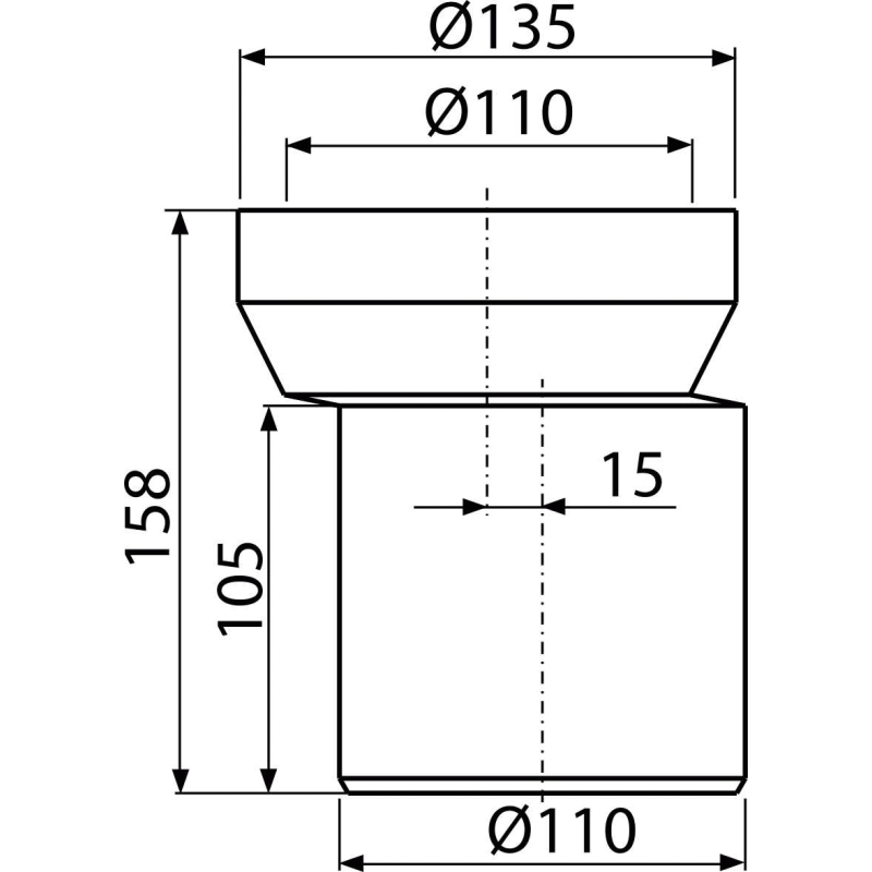 Dopojení Alcadrain (Alcaplast) k WC - nátrubek e x centrický 158 mm A92