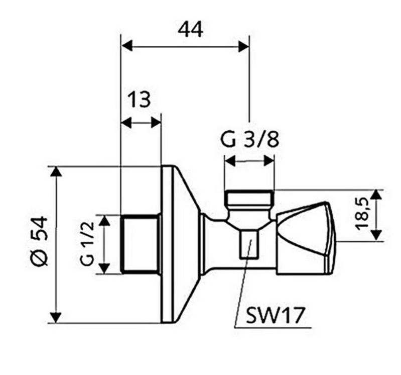 Rohový ventil Schell Sanland, bez matky se sítkem, 1/2˝ x 3/8˝, chrom