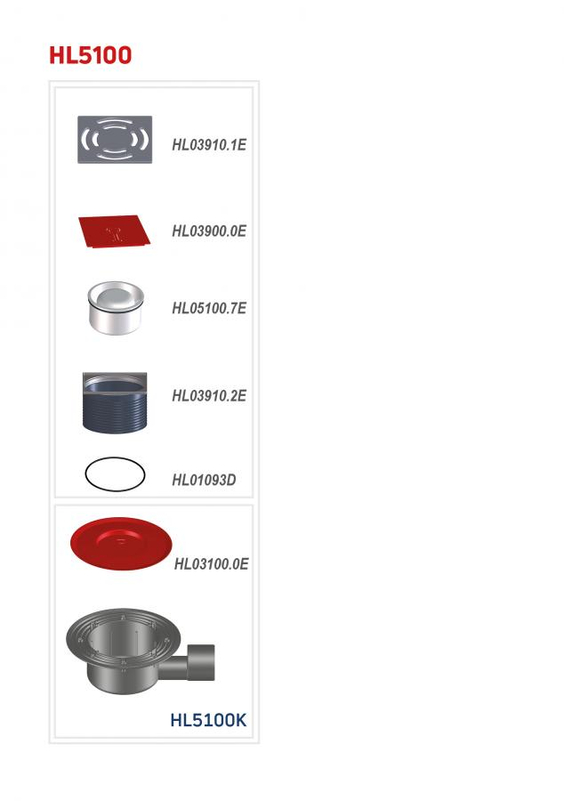 Podlahová vpust HL Hutterer & Lechner, DN50/75 s ležatým odtokem, ZU standard - vodní, s izolační přírubou, nerez 145x145mm/nerez 138x138mm
