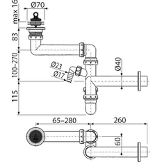 Prostorově úsporný dřezový sifon Alcadrain (Alcaplast) DN40 s přípojkou A870P-DN40