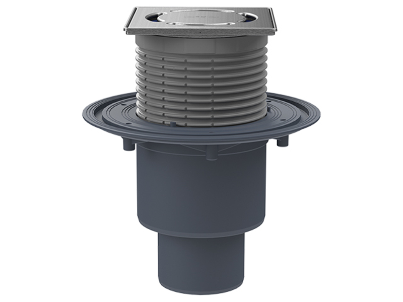 Podlahová vpust HL Hutterer & Lechner, DN50/75/110 se svislým odtokem, s izolační přírubou, ZU standard - vodní, nerez 121x121mm/nerez 115x115mm