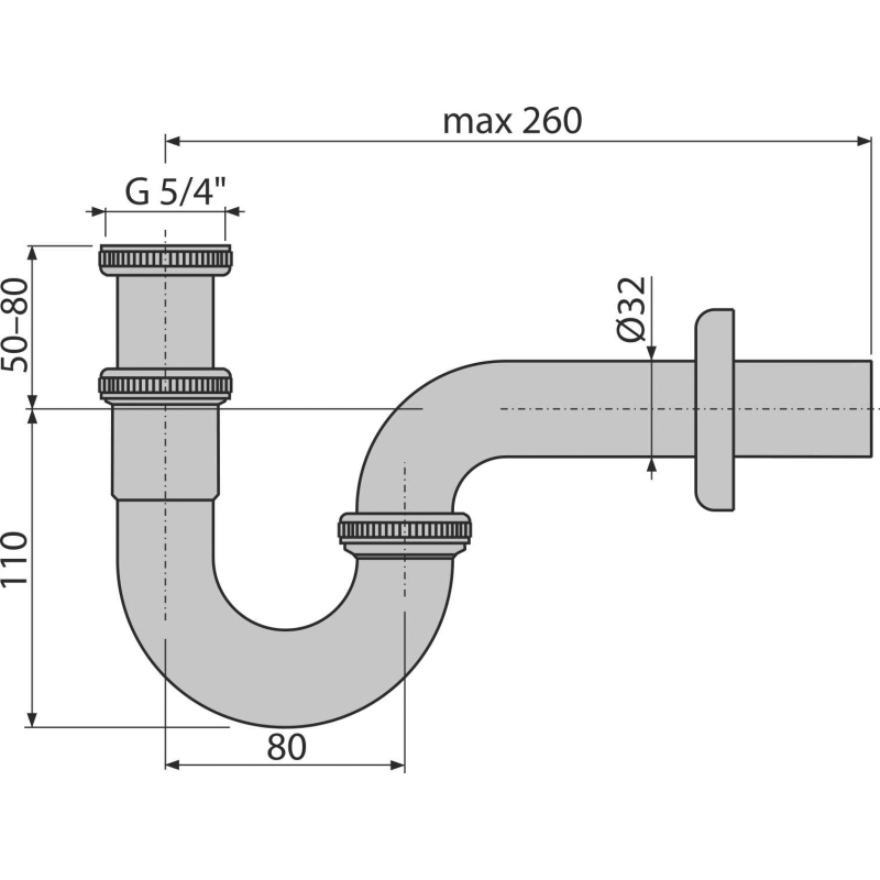 Sifon bidetový Alcadrain (Alcaplast) DN32 kov A45E