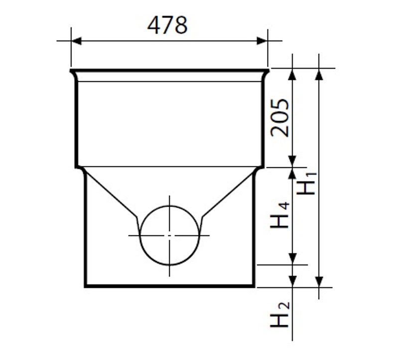 Dno šachtové průtočné úhel 90° Wavin Tegra 425, KG DN 200