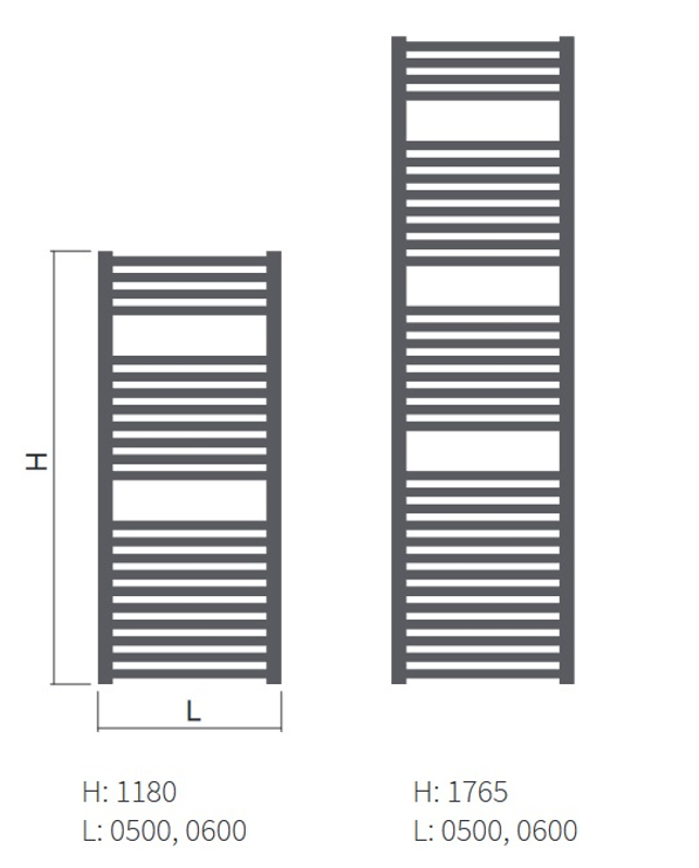 Těleso koupelnové trubkové Isan Linosia 1180 x 500 mm, 546 W, elektrické s regulátorem Mini PW, sněhově bílá RAL 9016