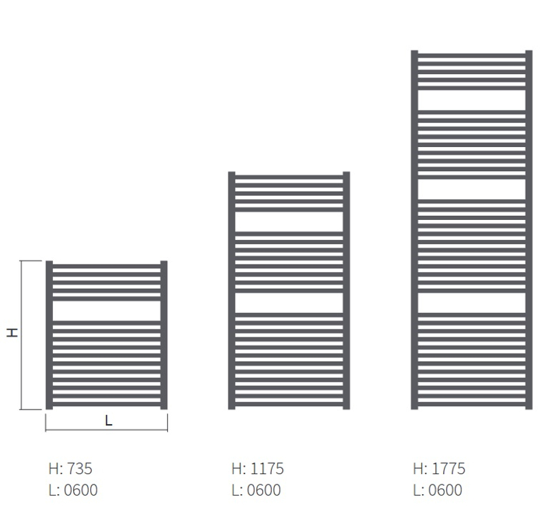 Těleso koupelnové trubkové Isan Palmyra Plus 1775 x 600 mm, 996 W, elektrické s regulátorem Mini PW, sněhově bílá RAL 9016
