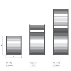 Těleso koupelnové trubkové Isan Palmyra Plus 1775 x 600 mm, 996 W, elektrické s regulátorem Mini PW, sněhově bílá RAL 9016