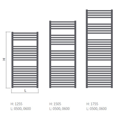 Těleso koupelnové trubkové Isan Quadrat 1255 x 500 mm, 582 W, elektrické s regulátorem Mini PW, sněhově bílá RAL 9016
