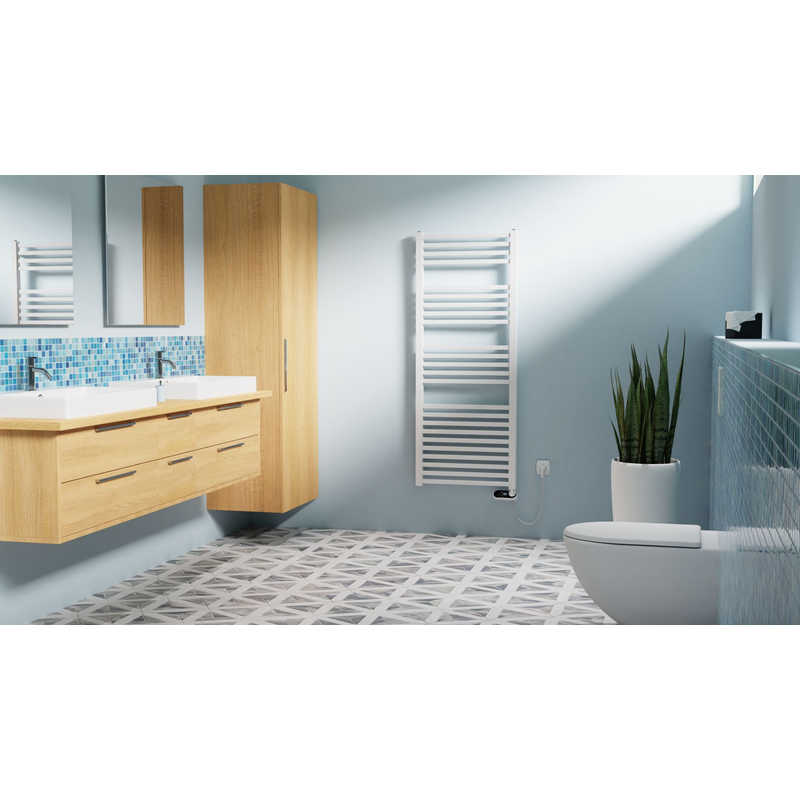 Těleso koupelnové trubkové Isan Quadrat 1255 x 600 mm, 680 W, elektrické s regulátorem Mini PW, sněhově bílá RAL 9016