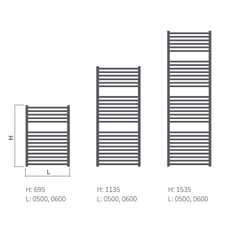 Těleso koupelnové trubkové Isan Tongia 1135 x 600 mm, 600 W, elektrické s regulátorem Mini PW, sněhově bílá RAL 9016