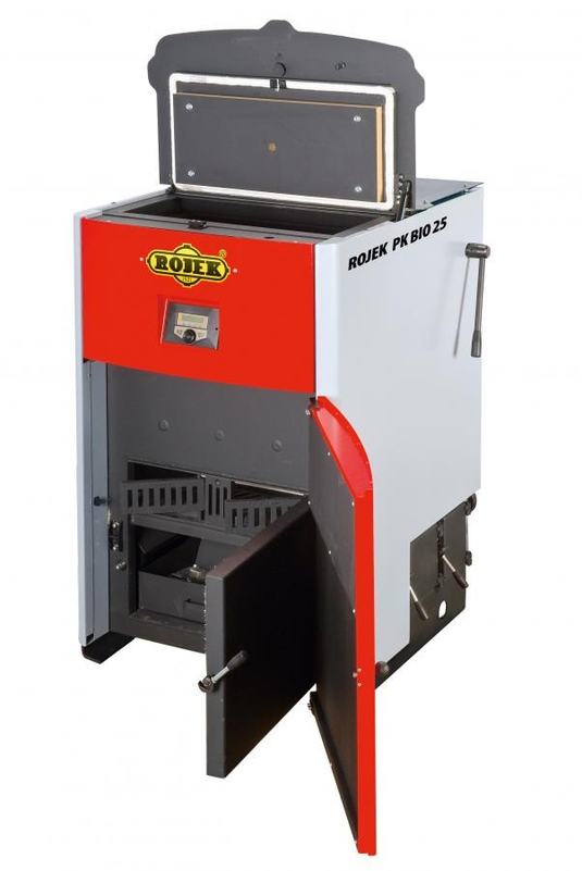 Pyrolytický kotel na dřevo a hnědé uhlí Rojek PK 25 kW, 5. třída dřevo, 4. třída hnědé uhlí