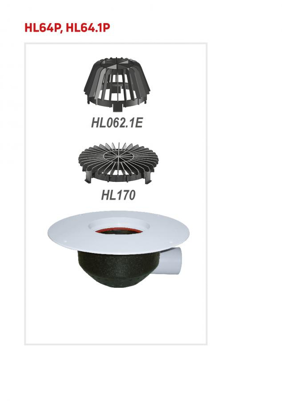 Střešní vtok HL Hutterer & Lechner, DN110 s ležatým odtokem, s PVC izolační přírubou, pro měkčené PVC hydroizolační fólie, s elektrickým ohřevem(10-30W, 230V). Záchytný koš standardní i plochý