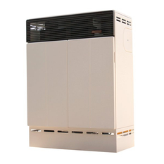 Plynové topidlo Karma Gamat S90, o výkonu 8,6 kW, s odtahem spalin do komína s přirozeným tahem, mechanická regulace teploty, slonová kost