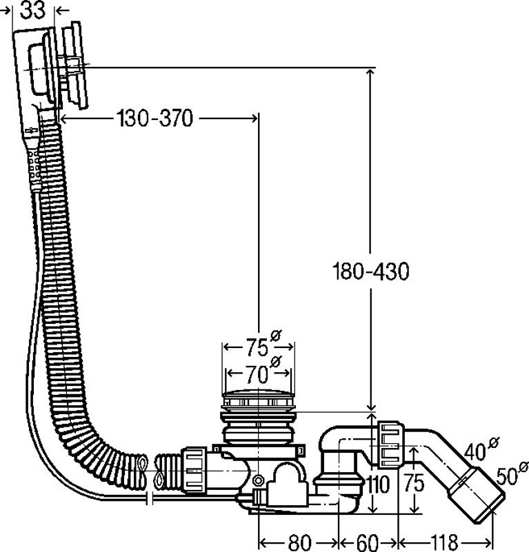 Odtok/přepad Viega 6145.51 725 x 40/50