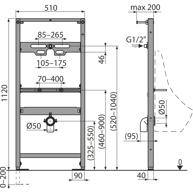 Montážní rám Alcadrain (Alcaplast) pro pisoár A107S/1120