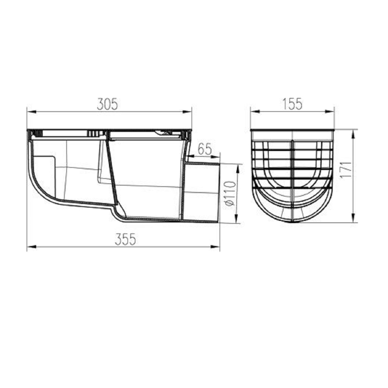 Kanalizační vpusť boční KV110 B D110 mm 325 D