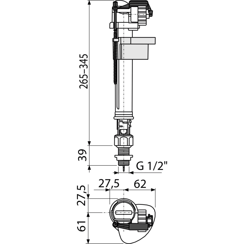 Napouštěcí ventil Alcadrain (Alcaplast) spodní kovový závit A18-1/2