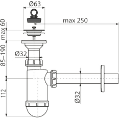 Sifon umyvadlový Alcadrain (Alcaplast) DN32 s nerezovou mřížkou DN63 A410