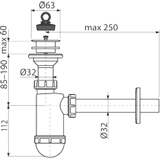 Sifon umyvadlový Alcadrain (Alcaplast) DN32 s plastovou mřížkou DN63 A420