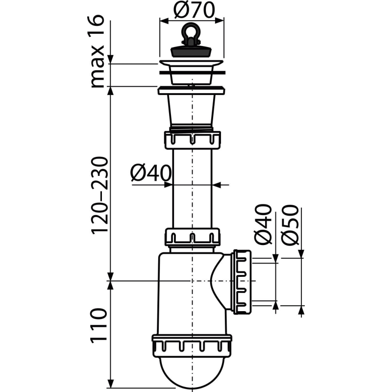 Sifon dřezový Alcadrain (Alcaplast) s plastovou mřížkou DN70 A442-DN50/40