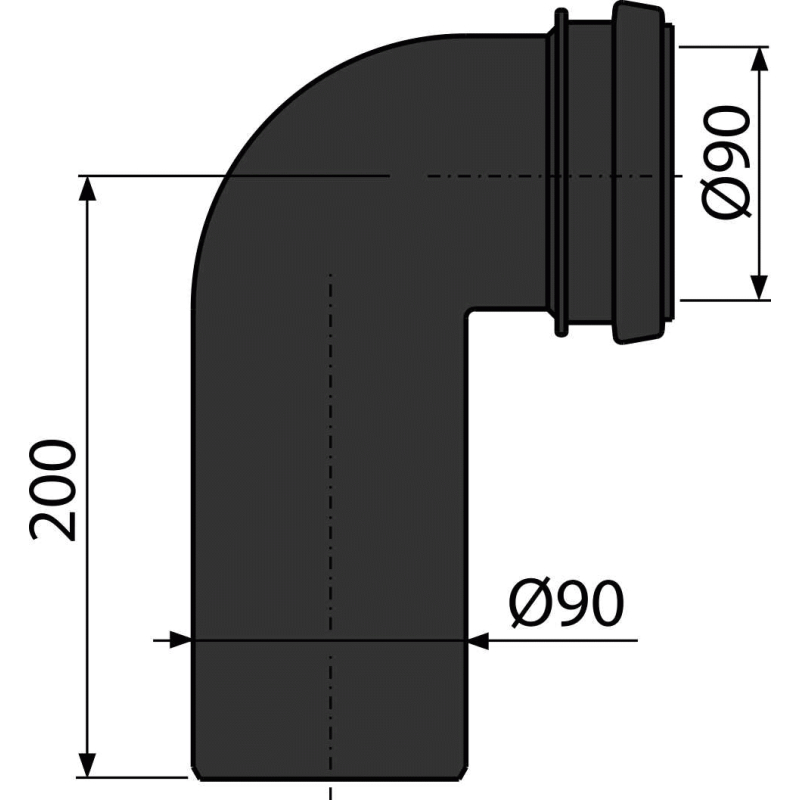 Koleno odpadu komplet Alcadrain (Alcaplast) DN90/90 M908