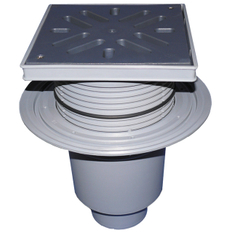 Velkokapacitní (dvorní) vtok HL Hutterer & Lechner, DN160 se svislým odtokem, s izolační přírubou, se suchou nezámrznou zápachovou klapkou, koš na nečistoty, plast 240x240mm/plast 226x226mm, L15