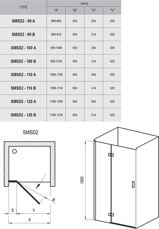 Sprchové dveře Ravak SMSD2 120 B-P, lesk/chrom+transparent